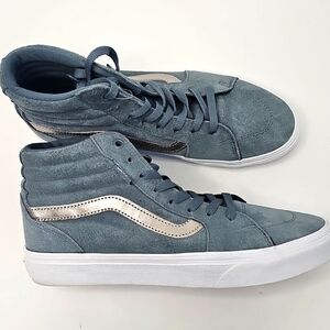 Vans High Top Soft Blue Suede Sneakers‎ w Silver Stripe Size: 9.5